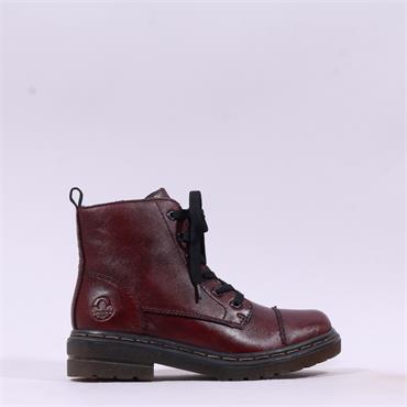 Rieker Laced Biker Boot With Side Zip - Wine Leather